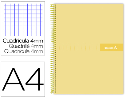 Cuaderno espiral Liderpapel Crafty A4 tapa extradura 80h 90g c/4mm. color amarillo